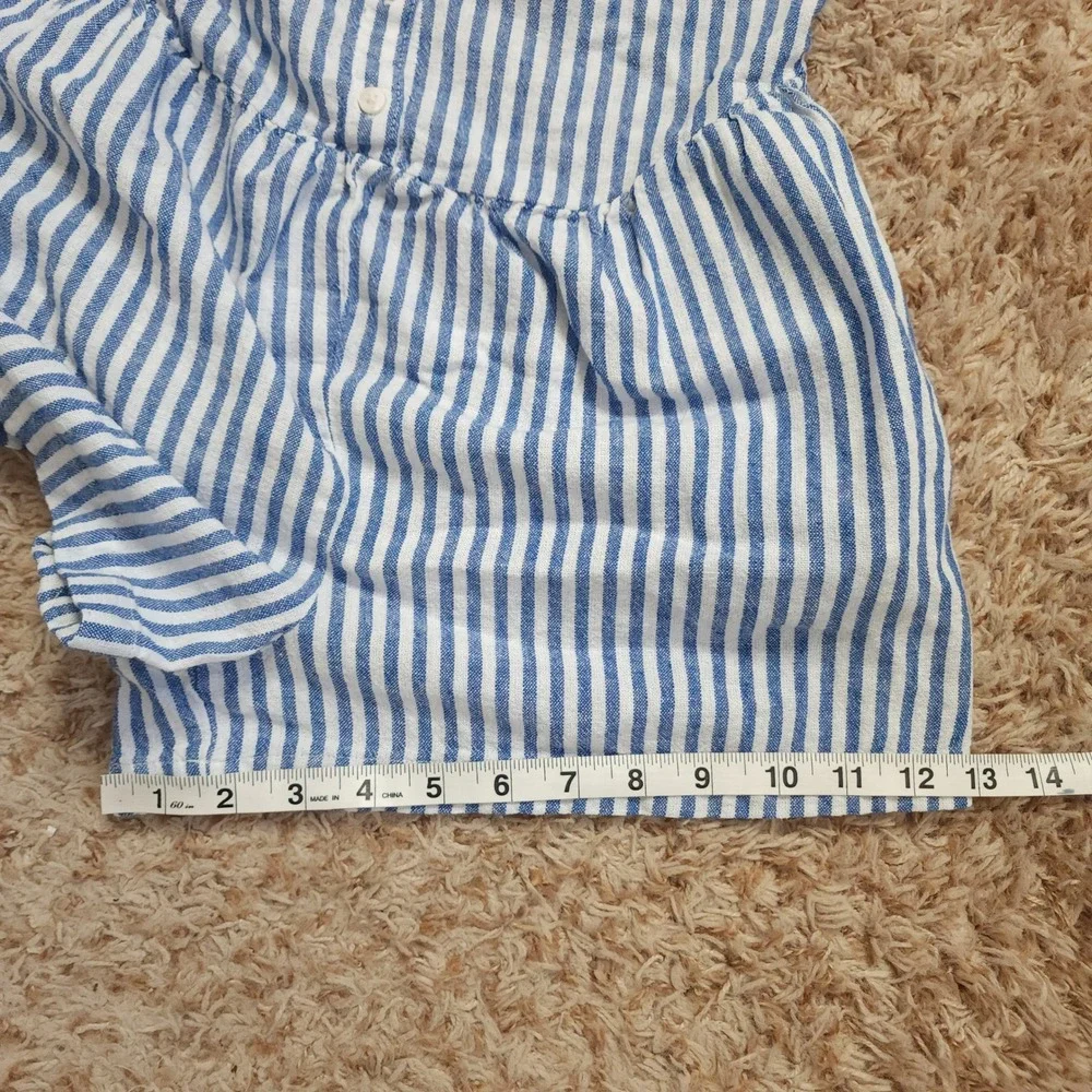 Old Navy Romper Kids XL 14-16 Blue White Striped Linen Blend Smocked Back Pocket